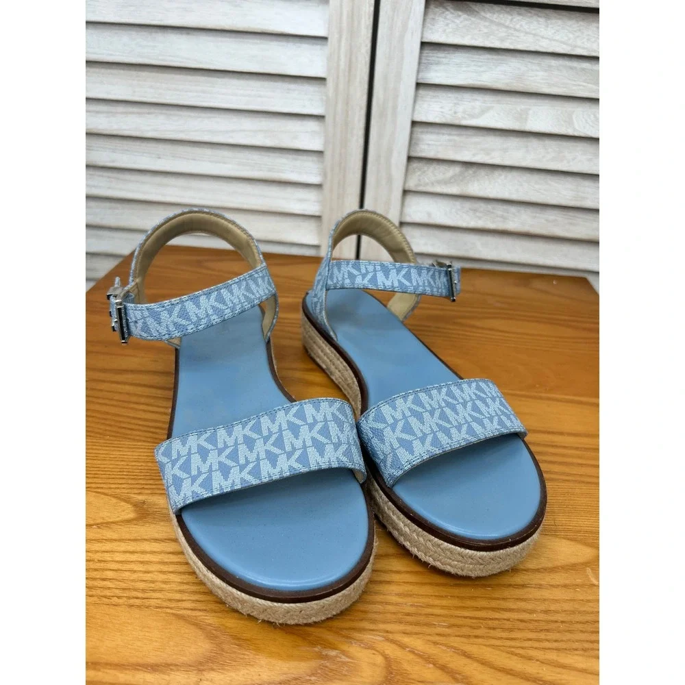 Michael Kors Espadrille Sandals 9.5/10 Blue Strappy Logo Platform
